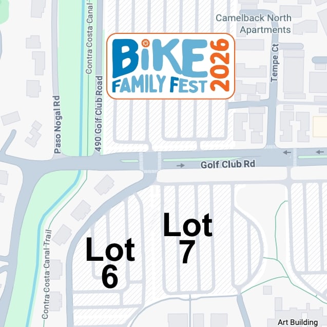 Map of DVC lots - Bike Family Fest is in the Overflow Lot (north of Golf Club Road) and Lots 6 and 7 are south of Golf Club Road